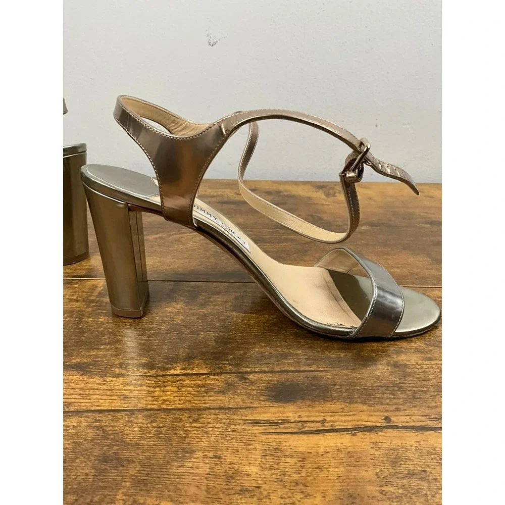 Jimmy Choo Metallic Block Heel Sandals Women's Size‎ 39.5 US 9.5 Luxury Designer